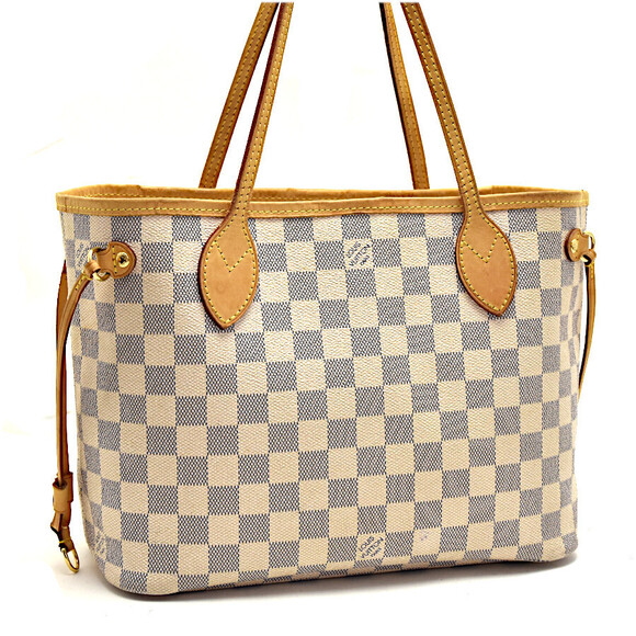 Louis Vuitton Handbags - Louis Vuitton Neverfull Tote Bag Damier Azur White Canvas Leather